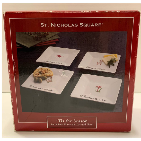 St Nicholas Square  Tis The Season Porcelain Cocktail Plates Set Of 4 - Picture 1 of 10